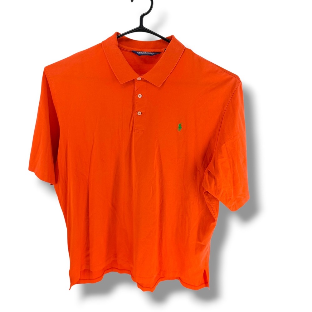 Polo Golf Ralph Lauren Mens XXL Orange Pima Cotton Short Sleeve Green Pony Shirt